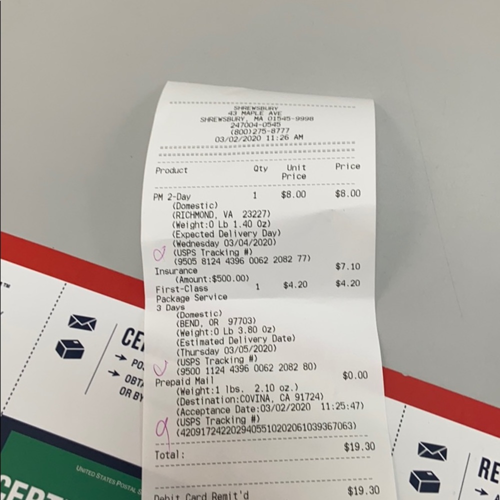 Receipt of trade sent
